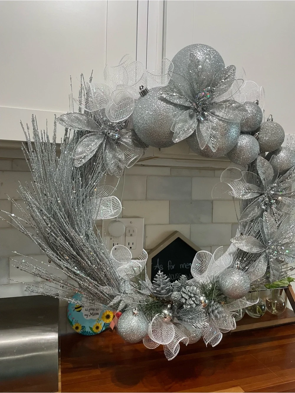 Silver Sparkle Holiday Wreath - Decorative Home Accent